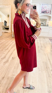 Burgundy Stripe Contrast Detail Casual dress