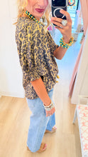 Gold Metallic Leopard Puff Sleeve Top
