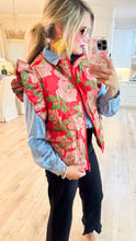 Red Floral Jacquard Puffy Vest