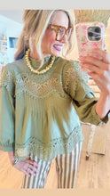 Olive Lace Detail 3/4 Sleeve Top