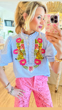 THML Blue Stripe Embroidered Detail Top