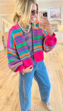 Pink Multi Color Stripe Knit Cardigan