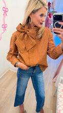 Camel Stripe Button Down Top