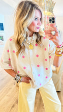 RESTOCK Ivory and Pink Polka Dot Short Sleeve Cardigan