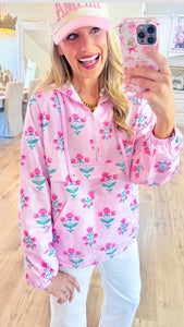 Pink Floral Printed Windbreaker