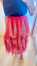 Red Check Multi Layered Ruffle Maxi Skirt