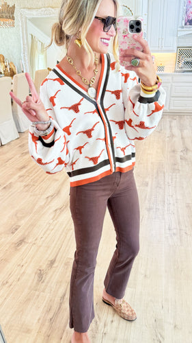 Queen Of Sparkle Licensed Longhorn Knit Mascot Rhinestone Cardigan