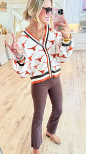 Queen Of Sparkle Licensed Longhorn Knit Mascot Rhinestone Cardigan
