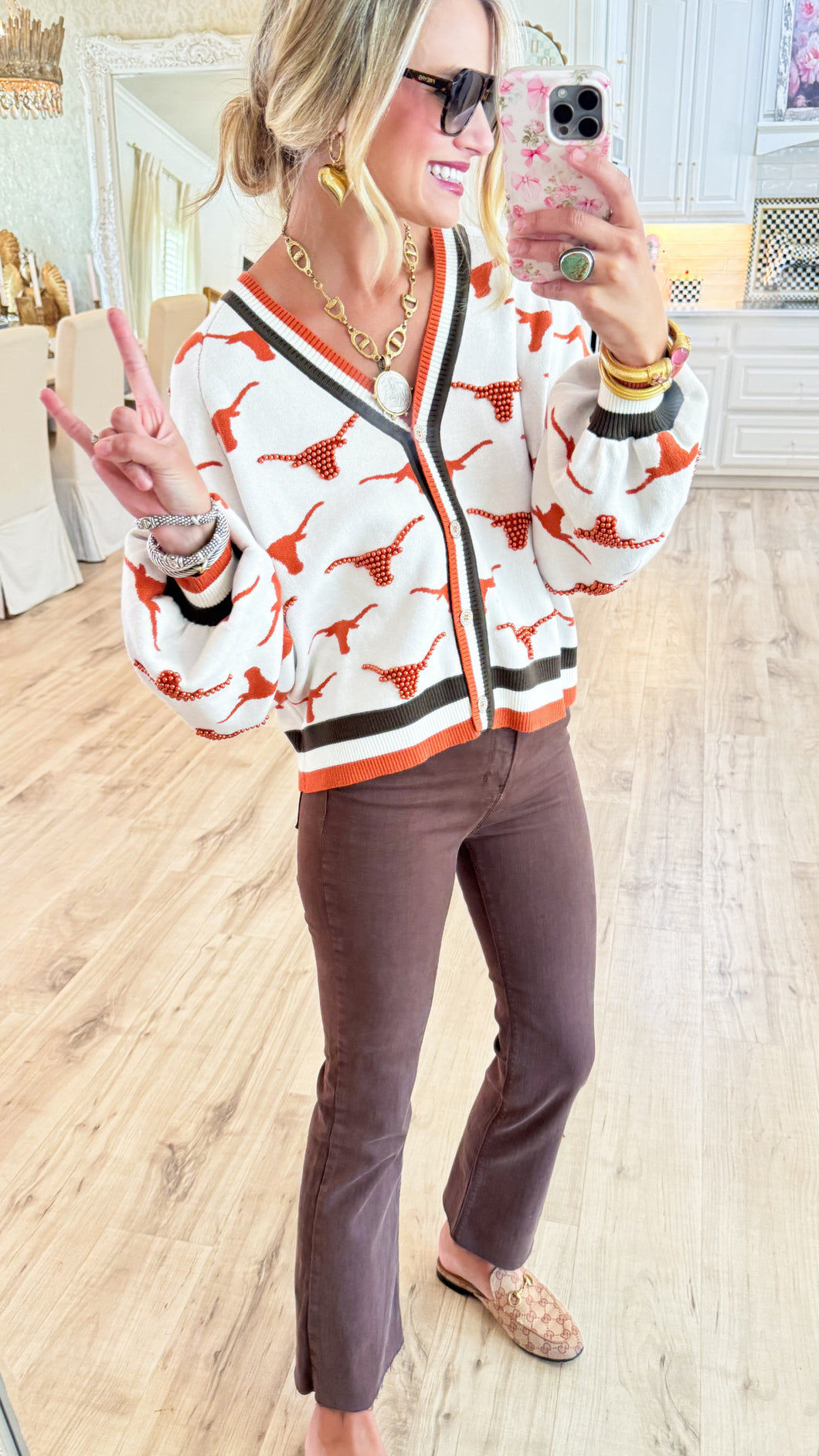 Queen Of Sparkle Licensed Longhorn Knit Mascot Rhinestone Cardigan