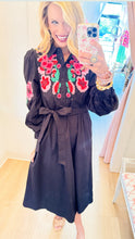 Black Floral Embroidered Midi Dress