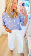 Light Blue and White Polka Dot Short Sleeve Cardigan