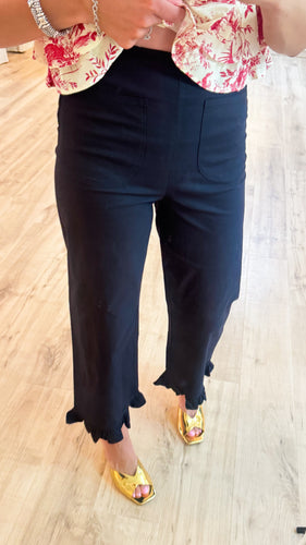 Black Straight Leg Ruffle Hem Pants