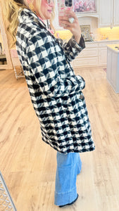 Black and White Houndstooth Tweed Coat