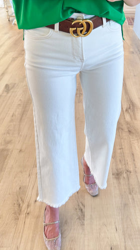 Cream High Rise Crop Risen Wide Pants