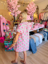 Green and Pink Contrast Printed Dress