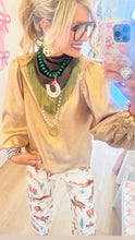 Gold Metallic Balloon Sleeve Blouse