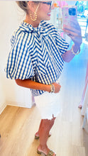 THML Blue Gingham Puff Sleeve Top