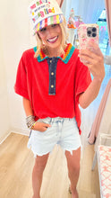 Deal of The Day Red Mineral Washed Crochet Collar Top