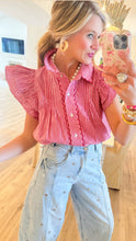 Red Gingham Ruffle Cap Sleeve Top