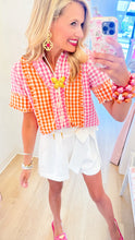 THML Pink and Orange Gingham Button Up Top