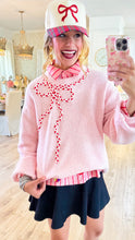 Pink Candy Cane Bow Knit Sweater
