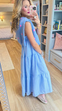 Light Blue Gingham Tiered Midi Dress