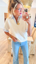 Ivory and Blue Contrast Collared Top