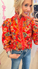 Red Multi Floral Print Button Down Blouse