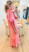 Pink Gingham Puff Sleeve Maxi Dress