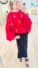 Red Multi Embellished Applique Ballon Blouse