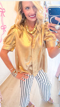 Gold Metallic Puff Sleeve Top