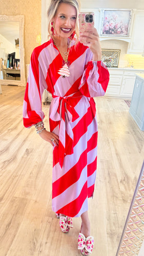 Caryn Lawn Lavender and Red Maxi Dress