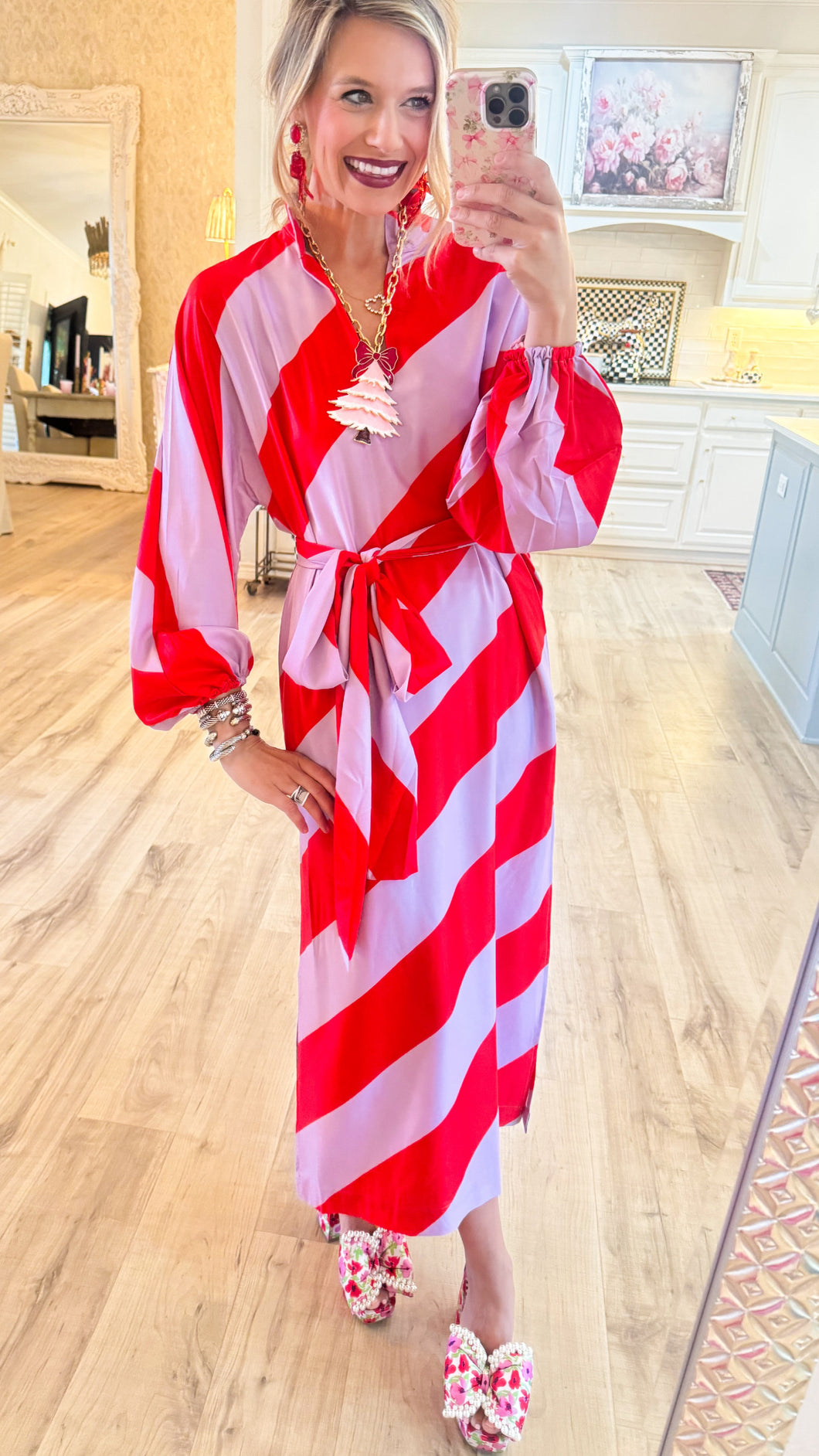 Caryn Lawn Lavender and Red Maxi Dress