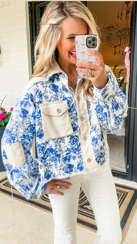 Blue and Ivory Floral Shacket