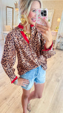 Leopard and Red Contrast Button Up Top