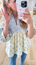 White and Blue Floral Embroidery Detail Top