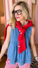 Denim Pintuck Pleated Sleeveless Top