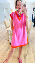 Pink and Orange Contrast Accent Mini Dress