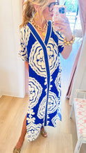 Blue V-Neck Mandala Print Maxi Dress