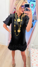 Black Faux Leather Feather Fringe Dress