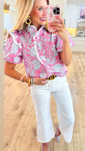 Pink and White Printed Top