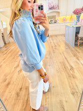 Blue Contrast Ruffle Top