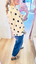 Cream and Black Polka Dot 3/4 Sleeve Top