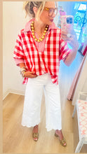 Red Oversized Gingham Collared Top