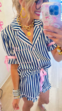 Navy and Pink Striped Satin Pajama Set