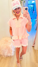 Pink Stripe Ruffle Hem Lounge Short Set