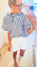 THML Blue Gingham Puff Sleeve Top