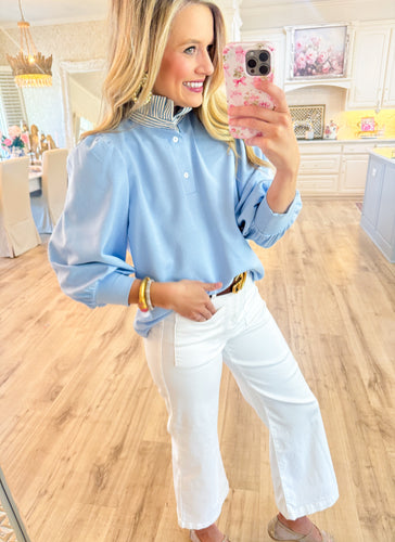 Blue Contrast Ruffle Top