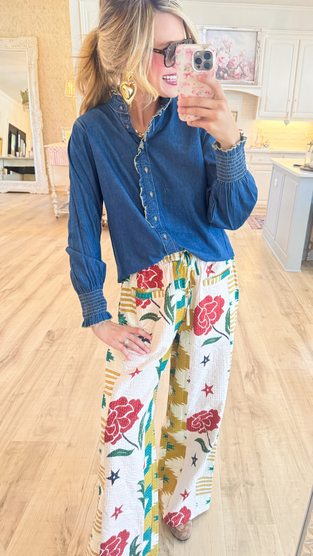 Multi Color Printed Wide Legs Pants