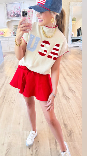 Red Flare Knit Skirt
